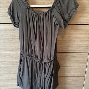 Black Short Sleeve Romper with Drawstring Waist